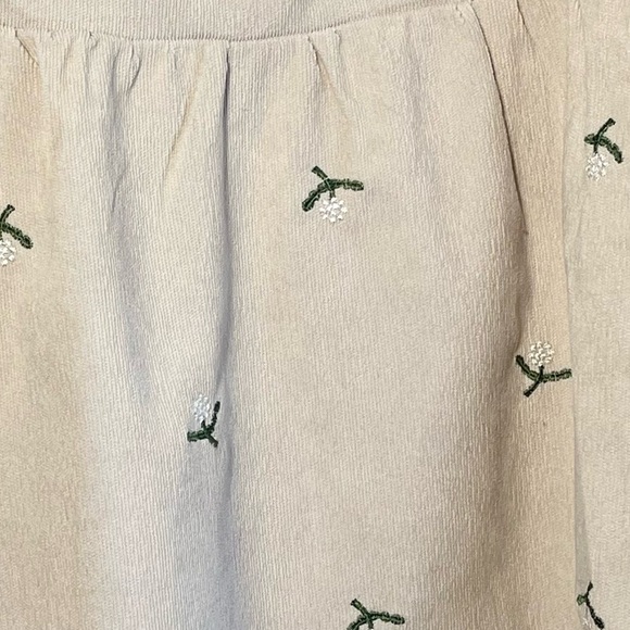 DAVI & DANI Corduroy Fabric embroidered Bib floral print Mini Dress in cream tan - Picture 8 of 11